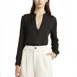 Nili Lotan NWOT Yvette Silk Popover Blouse Top Black Size M